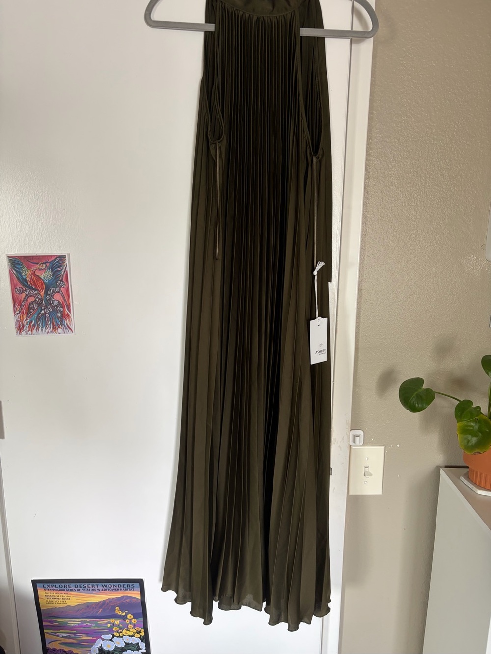 Ashley By 26 International Olive Green Pleated Maxi Dress